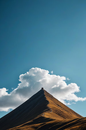 Conical peaks under blue sky and white cloudsの素材