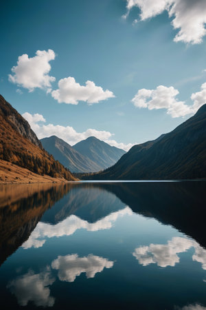 Tranquil lake scenery with mountains and riversの素材