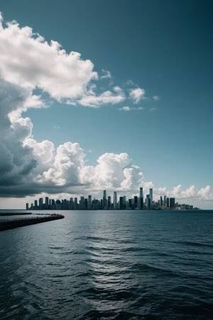 City skyline and water landscapeの素材