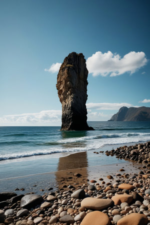 High rocky landscape on the beachの素材