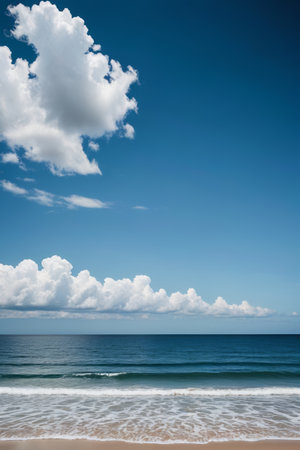 Beach sea view under blue sky and white cloudsの素材