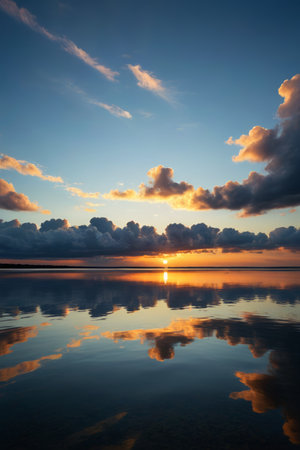 Sunset and colorful cloud landscape on the waterの素材