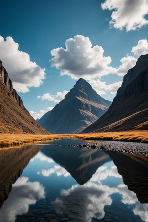 Panoramic view of natural scenery of mountain lakesの素材