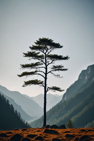 Lonely trees in the mountains natural sceneryの素材