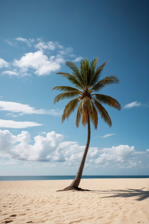 Single coconut tree view on the beachの素材