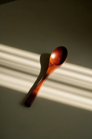 Close up of wooden spoon in the sunの素材