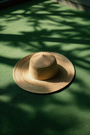 Straw hat light and shadow material on the grassの素材