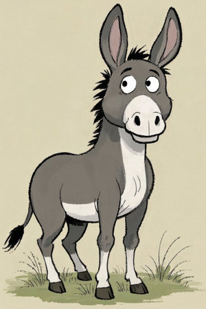 Cartoon donkey standing on the grassの素材