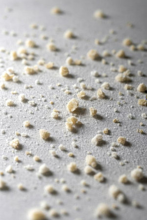 Close up of food crumbs on white backgroundの素材