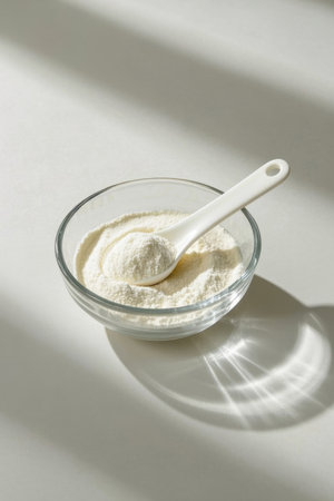 White powdered food in a glass bowlの素材