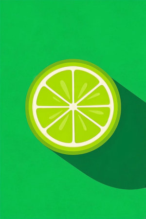 Lemon slices on green backgroundの素材