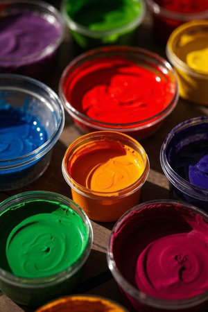 Close up of a colorful paint canの素材