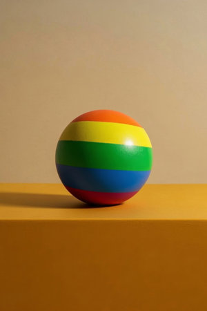Colorful striped ball still life displayの素材