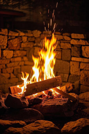 Outdoor burning campfire sceneの素材