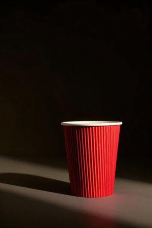 Close up of red corrugated paper cupの素材