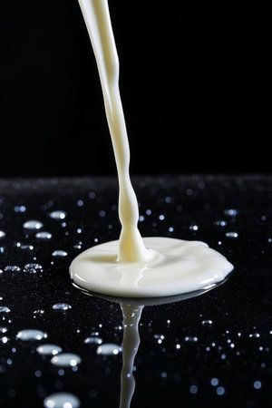 Close up of milk pouring dripsの素材