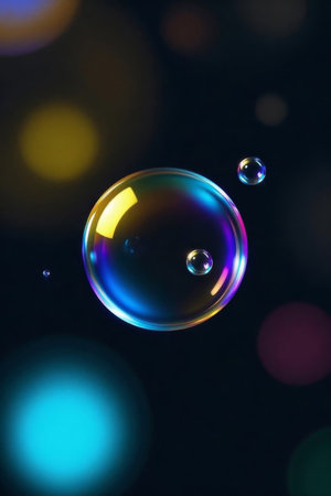 Dreamy color bubble floating pictureの素材