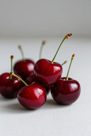 Close up of a fresh red cherryの素材