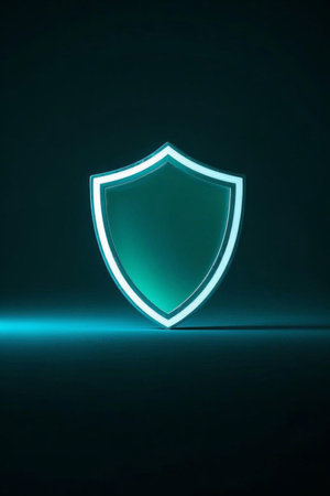 Teal glowing shield iconの素材