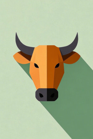 Flattened style bull head illustrationの素材