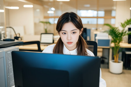 Young women working in officesの素材