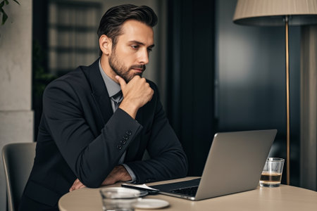 Suit man focused on laptopの素材