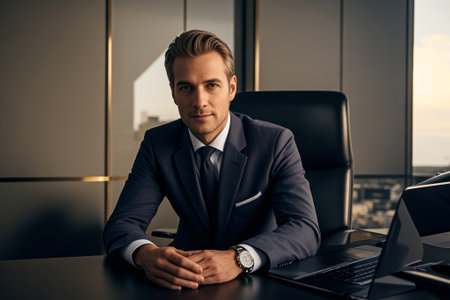 Suit man sitting at deskの素材