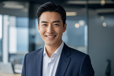 Close up of business men's office smileの素材