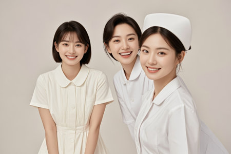 Three young female medical staff took a photo togetherの素材