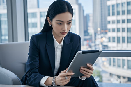 Businesswoman's office uses tablet computerの素材
