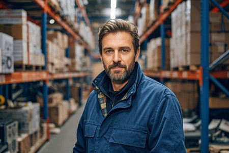 Front standing portrait of warehouse workerの素材