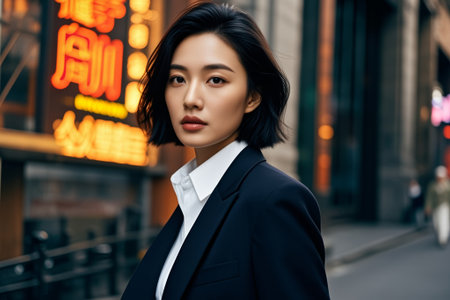 Portrait of a working woman on the streets of the cityの素材