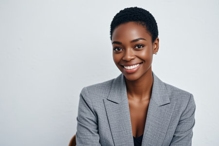 Smiling young woman in suitの素材