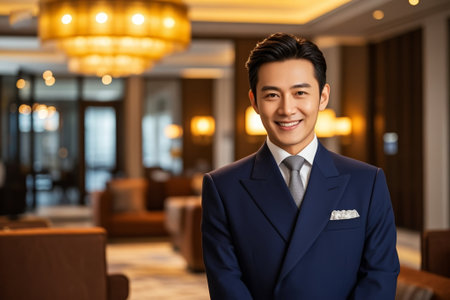 Close up of a man smiling in a suitの素材