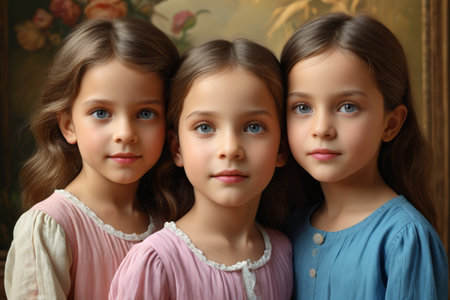 Portrait of three little girls side by sideの素材