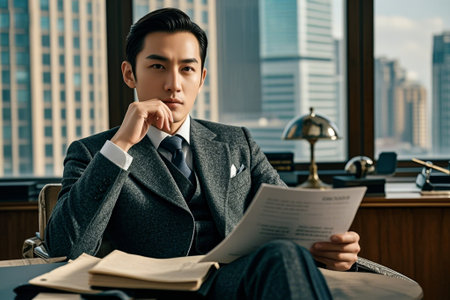 Business Men's Office Reading Documentsの素材