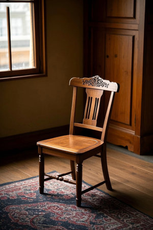Close up of vintage wooden chairs in the interiorの素材