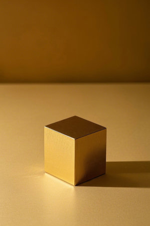 Close up of a still life on a golden cubeの素材
