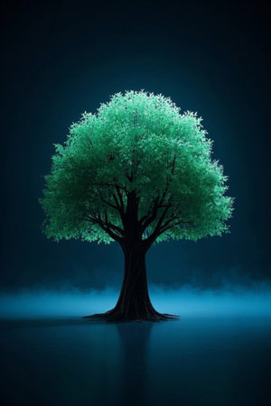Green tree material on dark backgroundの素材