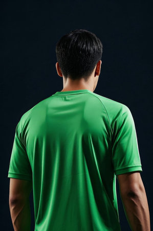 Back of a man in green tracksuitの素材