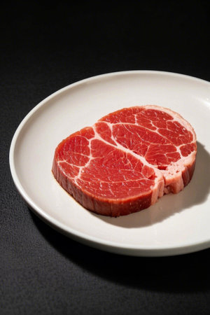 Fresh beef steak on a white plateの素材