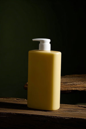 Yellow press bottle cosmetic product displayの素材