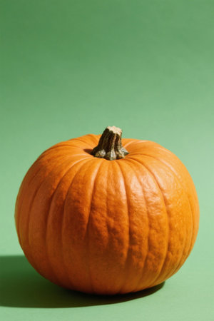 Orange pumpkin on green backgroundの素材