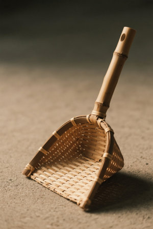 Close up of a handwoven bamboo dustpanの素材