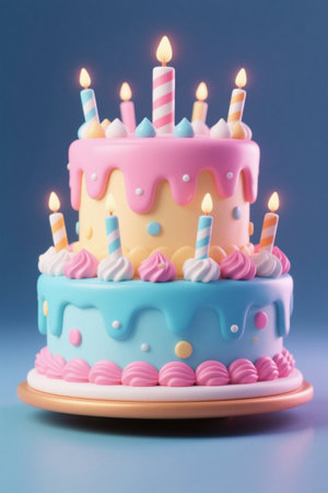 Double layer birthday cake with candle decorationの素材