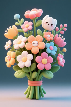 Cute cartoon style colorful flower bouquetの素材