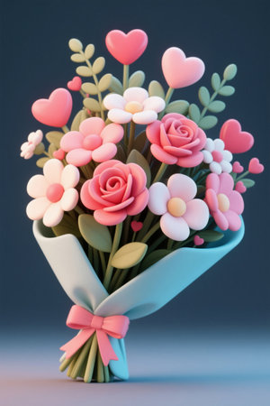 Pink cartoon style bouquetの素材