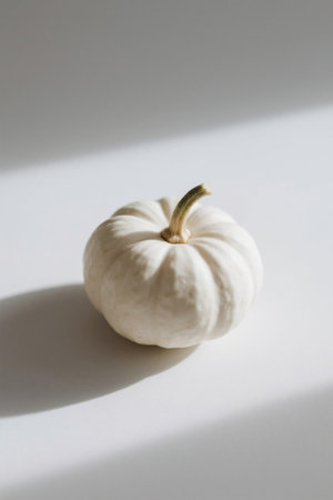 Close up of a still life of a small white pumpkinの素材