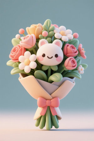 Cartoon bunny flower clay bouquetの素材