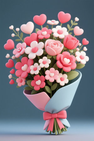 Pink Heart Flower Cartoon Bouquetの素材